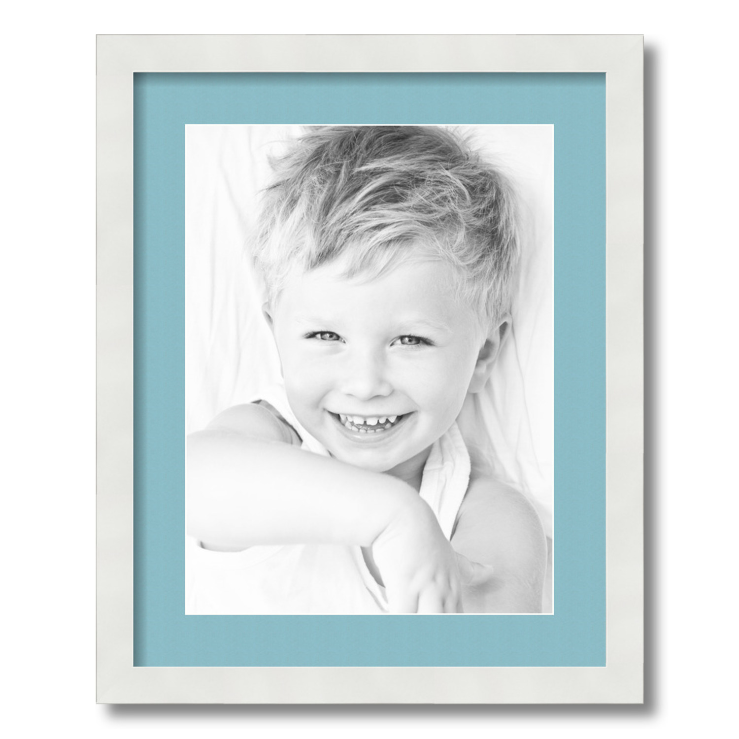 ArtToFrames 16x20 Matted Picture Frame with 12x16 Single Mat Photo Opening  Framed in 1.25 Satin White Frame and 2 French Blue Mat (FWM-3966-16x20)